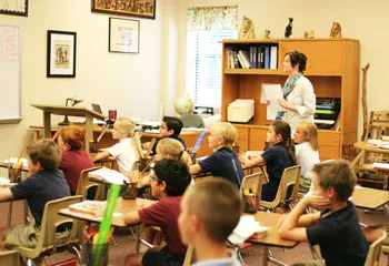 Students and teachers engaged in discussion at Trinitas Christian School