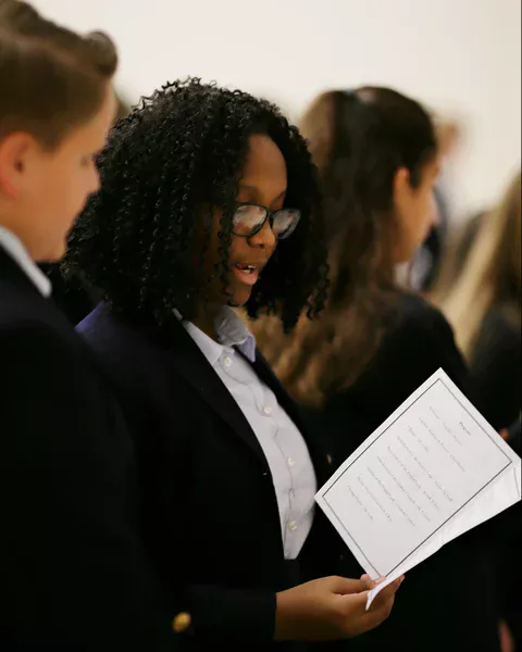 Trinitas upper school students in classroom discussion